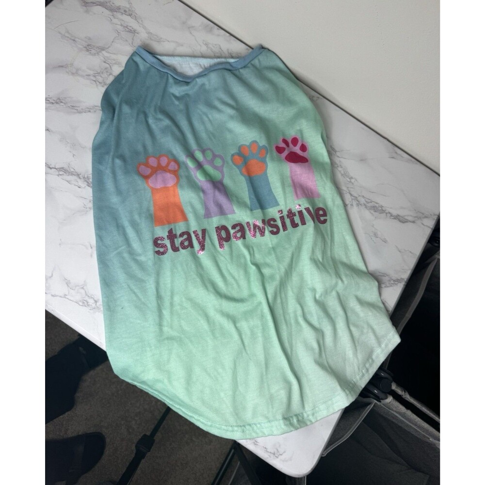 Top Paw Shop Pawsitive Dog T-Shirt XL Cotton Blend Stretch, Blue/Green Paw Theme